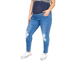 Bump It Up Maternity Curve Light Ripped Stretch Ava Jeans with Comfort Panel - Women's - Plus Size Curve Blue