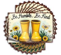 Bumper Sports Bar Decor Easy Apply | Yellow Boots Surrounded By Sunflowers with The Phrase Be Humble, Be Kind Above Coastal Garage Peel and Stick(6X9CM)
