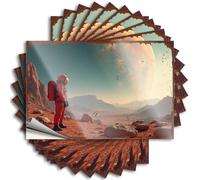 Bumper Sticker Astronaut Standing On Mars, Gazing at Giant Planet Stickers 10Pcs Tool Box Stickers Outdoor Bar Decor(6X9CM)
