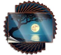 Bumper Sticker Full Moon Reflecting On Calm Ocean Waters Under A Silhouetted TRE Stickers 10Pcs Car Banner Sticker Windshield Car Stickers for Men(8X12CM)