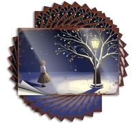 Bumper Sticker Girl Walking Under A Snowy Tree with Colorful Lights Stickers 10Pcs Car Banner Sticker Windshield Car Stickers for Men(12X18CM)