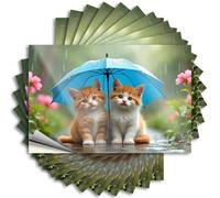 Bumper Sticker Two Kittens Under an Umbrella in The Rain Stickers 10Pcs Car Warning Sticker Hardhat Stickers and Decals(6X9CM)