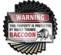 Bumper Sticker Warning This Property is Protected By A Highly Trained Raccoon Funny Sticker 10 Pcs Mechanic Stickers Man Cave Funny Signs(8X12CM)