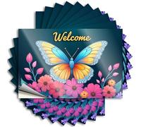 Bumper Stickers A Colorful Butterfly Surrounded by Vibrant Flowers with The Word Welcome Above It. Stickers 10Pcs Car Window Stickers Bar Sign for Home Decor(6X9CM)