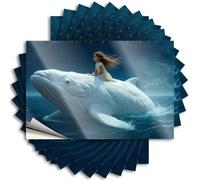 Bumper Stickers A Girl Rides A Giant Whale in The Ocean Sticker 10Pcs Car Banner Sticker Windshield Tool Box Stickers(8X12CM)