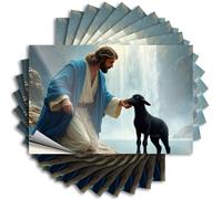 Bumper Stickers A Man in Blue Robes Kneels Beside A Black Lamb Near A Waterfall Sticker 10Pcs Car Banner Sticker Windshield Tool Box Stickers(12X18CM)