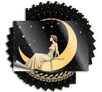 Bumper Stickers A Woman in A White Dress Sits On A Crescent Moon Under A Starry Night Sky Sticker 10Pcs Prank Stickers Funny Car Stickers(12X18CM)