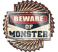 Bumper Stickers Beware of Monster Funny Sticker 10 Pcs Funny Signs for Home Decor Hardhat Stickers and De(8X12CM)