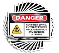 Bumper Stickers Danger Confined Space Enter By Permit Only Hazardous Atmosphere is Deadly Stickers 10Pcs Prank Bumper Stickers Funny Room Signs(6X9CM)