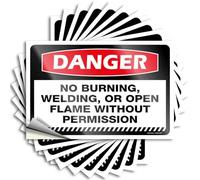 Bumper Stickers Danger No Burning, Welding, Or Open Flame Without Permission Stickers 10Pcs Prank Stickers Man Cave Wall Decor(8X12CM)