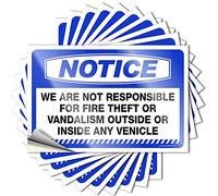 Bumper Stickers Notice We are Not Responsible for Fire Theft Or Vandalism Outside Or Inside Any Venicle Stickers 10 Pcs Sticker Decals for Cars Decals for Cars(12X18CM)