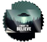Bumper Stickers UFO Over Forest with 'I Want to Believe' Text Sticker 10Pcs Car Banner Sticker Windshield Tool Box Stickers(6X9CM)