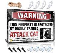 Bumper Stickers Warning This Property Is Protected By A Highly Trained Attack Cat Sign Man Cave Sign Decor Funny Bar Signs For Home Bar(20X30CM)