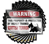 Bumper Stickers Warning This Property is Protected By A Highly Trained Scottish Terrier Funny Sticker 10 Pcs Prank Stickers for Adults Biker Helmet Stickers(12X18CM)