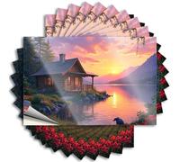 Bumper Window Winter Log Cabin By The Lake At Sunset for Diatomaceous - Beer Decor Easy Peel Removable(6X9CM)