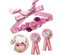 BumpPetal Flower Sash Set - Baby Shower Mom to Be Daddy to Be Corsage Pin - Flower Belt for Maternity Dress - Pregnancy Photo Props Supplies