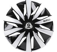 Set Of 4 Wheel Covers 16" Inches Black Silver Lazio SPC1691BKSV SPA