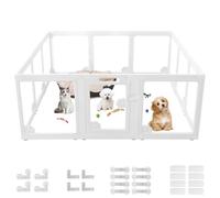 BUMUBI Acrylic Clear Dog Playpen Plastic Puppy Playpen Pet for Pig Indoor Transparent Foldable Fence Crate Kennel for Cat Rabbit Easy Assemble Preferable for Small Dogs (23.6“ Height, 12PCS)