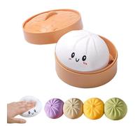 Bun Bao Sensory Fidget Toy, Giant Glitter Dumpling Squishy with Steamer Box, Super Soft Mega Rainbow Dumplings Stress Ball, Large Anxiety Relief Slow-Rising Decompression Dough (White)