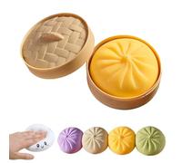 Bun Bao Sensory Fidget Toy, Giant Glitter Dumpling Squishy with Steamer Box, Super Soft Mega Rainbow Dumplings Stress Ball, Large Anxiety Relief Slow-Rising Decompression Dough (Yellow)