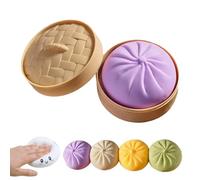 Bun Bao Sensory Fidget Toy, Giant Glitter Dumpling Squishy with Steamer Box, Super Soft Mega Rainbow Dumplings Stress Ball, Large Anxiety Relief Slow-Rising Decompression Dough (Purple)