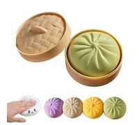 Bun Bao Sensory Fidget Toy, Giant Glitter Dumpling Squishy with Steamer Box, Super Soft Mega Rainbow Dumplings Stress Ball, Large Anxiety Relief Slow-Rising Decompression Dough (Green)