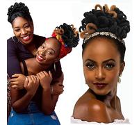 Bun Hair Extensions Synthetic Buns Synthetic Braids African Puff Buns Drawstring Ponytails Faux Ponytail Clip On Ponytail Wigs Black Women Hair Extensions Women's Buns 360 Lace (Black, One Size)