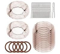 Bun Hair Net and U Shaped Pins Set Brown Bun Net Ballet Hair Nets for Buns for Womens Includes 30 Pcs Invisible Nets 40 Pcs Pins 5 Bands for Food Service Sleeping Dance Wig