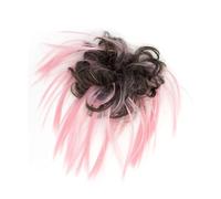 Bun Hair Piece 2pcs Messy Hair Bun Piece Updo Fake Scrunchies Extension Wavy Curly Hairpieces Ponytail Chignon Headband for Women Hair Pieces for Women(Brown Pink)