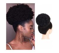 Bun Hair Piece Brazilian Updo Afro Puff Human Hair Bun Chignon Hairpiece Short Drawstring Ponytail Kinky Curly Clip in Non-Remy Hair Ponytail Extensions Hair Pieces for Women(6inch)