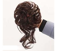Bun Hair Piece Real Human Curly Messy Hair Bun with Fringe Tail Tousled Updo Scrunchies Hair Pieces Elastic Hair Band Ponytail Hair Extension Hair Pieces for Women(Dark Brown)
