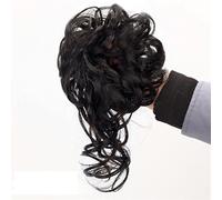 Bun Hair Piece Real Human Curly Messy Hair Bun with Fringe Tail Tousled Updo Scrunchies Hair Pieces Elastic Hair Band Ponytail Hair Extension Hair Pieces for Women(Natural Black)