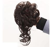 Bun Hair Piece Real Human Curly Messy Hair Bun with Fringe Tail Tousled Updo Scrunchies Hair Pieces Elastic Hair Band Ponytail Hair Extension Hair Pieces for Women(Brown Black)