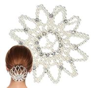 Bun Holder - Pearl Rhinestone Ballet Hair Net,Styling Accessories Ponytail Holders for Wedding Formal Events Stage Performance Work Party Sports