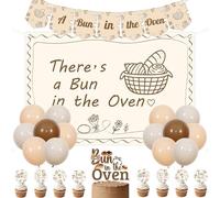 Bun in the Oven Decorations Backdrop Hand Drawn Bun in the Oven Baby Shower Backdrop Bun Themed Cake Cupcake Toppers Bread Baby Shower Party Supplies