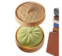 bun squeeze toy, 10x10x6.5cm Soft Giant Dumplings Squeezes stress Relief Fidget Toys with steamer, rubber Dumpling Squeeze Stress Relief Toy, for Car Rides Classroom Home Dorm Commuting Travel School