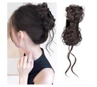 Bun Wig Curly Hair Bun Synthetic Claw Clip Chignon Messy Bun Wig(Black) (Black)