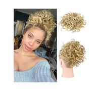Bun, Women's Roll Bun Drawstring Messy Small Roll Hair Package Realistic High Temperature Silk Ponytail Wigs(Golden yellow)