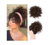 Bun, Women's Roll Bun Drawstring Messy Small Roll Hair Package Realistic High Temperature Silk Ponytail Wigs(Dark brown)