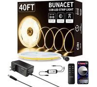 BUNACET COB LED Strip 12 m, LED Strip Warm White Dimmable 24 V 3000 K, CRI90+ Light Strip LED Strip Stripes with Power Supply and Remote Control for Kitchen, Bedroom, Living Room, Cupboard, Mirror