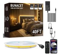 BUNACET RGB COB LED Strip 12M 24V, Multi-Color LED Strip with APP Control RF Remote Control & Power Supply, 576 LEDs/M, Super Bright, Dimmable COB Light Strip for Home Kitchen DIY Decorate