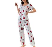 Bunanphy Pyjamas Set for Women Soft Two Pieces Pj’s Sets Short Sleeve Tops and Pants Sleepwear Red #A Small
