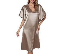 Bunanphy Women's Satin Home Dress Silky Sleepwear V Neck Nightwear Long Dress Rose Gold Medium