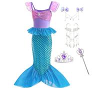BUNAOWA Mermaid Costume Princess Dress for Girls with Accessories Party Christmas Halloween Outfit (6-7Years)