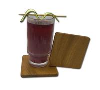 BUNBAN Pack of 2 Elegant Coasters Made of Solid Oak Rustic Natural Oiled & Polished Drinks Coasters for Glasses, Cups, Bottle-Square Modern Table Decoration (10 x 10 x 1 cm) (Longitudinal Wood)