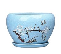 BUNCC Extra Large Chinese Style Gardening Orchid Planter Cactus Planter Pot Ceramic Flower Pot With Tray Ceramic Succulent Pot Plant Container Flower Pot Flowing Glaze