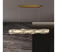 BUNCC Luxury Linear Crystal Pendant Light Rectangular Chandelier Modern Crystal Pendant Light Gold Hanging Lighting Fixture LED Hanging Ceiling Light For Dining Room Kitchen Island