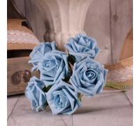 Bunch Of 6 China Foam Tea Rose 4 Pack - Blue Foam Rose