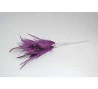 Bunch of 6 Wired Feathers with Diamantes 23 Colours Wedding Bouquet Craft Decor (Aubergine)