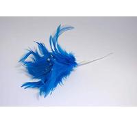 Bunch of 6 Wired Feathers with Diamantes 23 Colours Wedding Bouquet Craft Decor (Royal Blue)